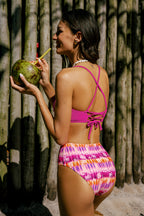 Bikini abstrait taille haute rétro