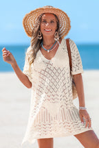 Robe cover up courte beige ourlet fendu