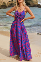 Robe maxi florale à col en V avec nœud