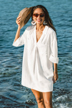 Robe cover up sans manches à col chemise courte