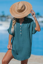 Robe cover up courte à manches courtes bleue