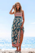 Robe longue florale avec col carré