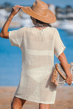 Robe cover up courte à manches courtes en crochet beige