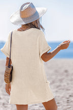 Robe cover up courte beige col V