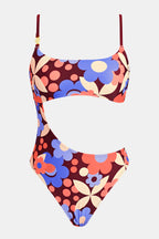 Maillot de bain une pièce floral à col carré et découpe