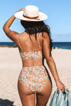 Bikini avec bralette torsadée florale et taille haute épissée
