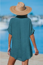 Robe cover up courte à manches courtes bleue