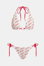 Bikini blanc à col plongeant et jambe haute