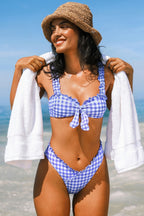 Bikini à carreaux col cœur et bas échancré