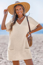 Robe cover up courte beige col V
