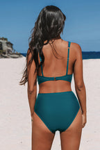 Bikini aqua taille haute à col plongeant
