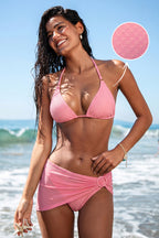Bikini 3 pièces rose avec paréo