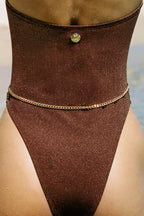 Maillot de bain une pièce marron à détail chaîne