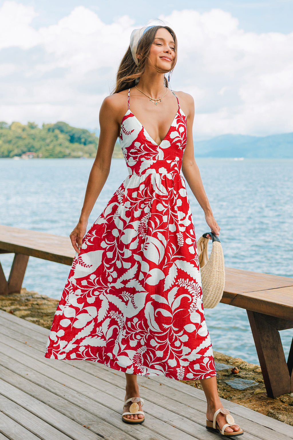 Robe longue tropicale aux couleurs du coucher de soleil