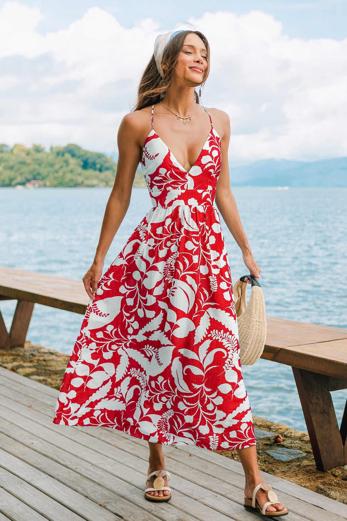 Robe longue tropicale aux couleurs du coucher de soleil