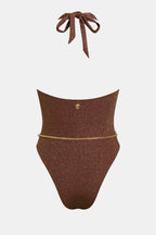 Maillot de bain une pièce marron à détail chaîne