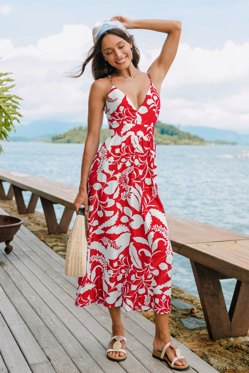 Robe longue tropicale aux couleurs du coucher de soleil