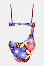 Maillot de bain une pièce floral à col carré et découpe
