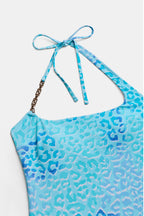 Maillot de bain une pièce bleu bas échancré bretelles licou