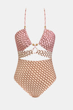 Maillot de bain une pièce géométrique col plongeant