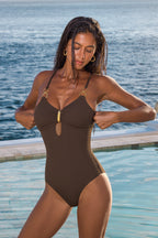 Maillot de bain une pièce marron avec ouverture goutte