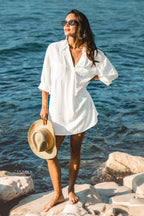 Robe cover up sans manches à col chemise courte