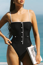 Maillot de bain une pièce noir à col droit et bretelles amovibles