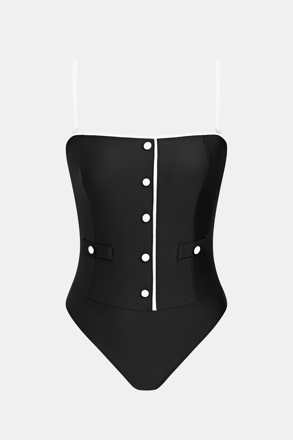Maillot de bain une pièce noir à col droit et bretelles amovibles