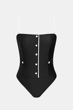 Maillot de bain une pièce noir à col droit et bretelles amovibles
