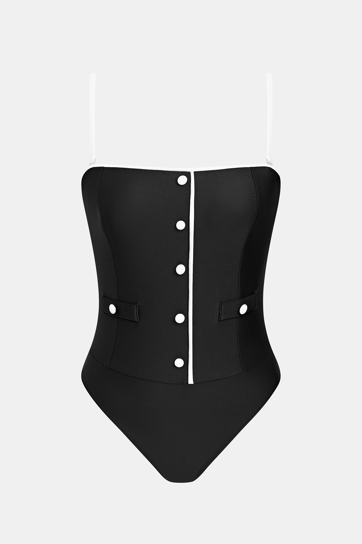 Maillot de bain une pièce noir à col droit et bretelles amovibles