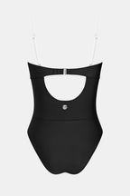 Maillot de bain une pièce noir à col droit et bretelles amovibles