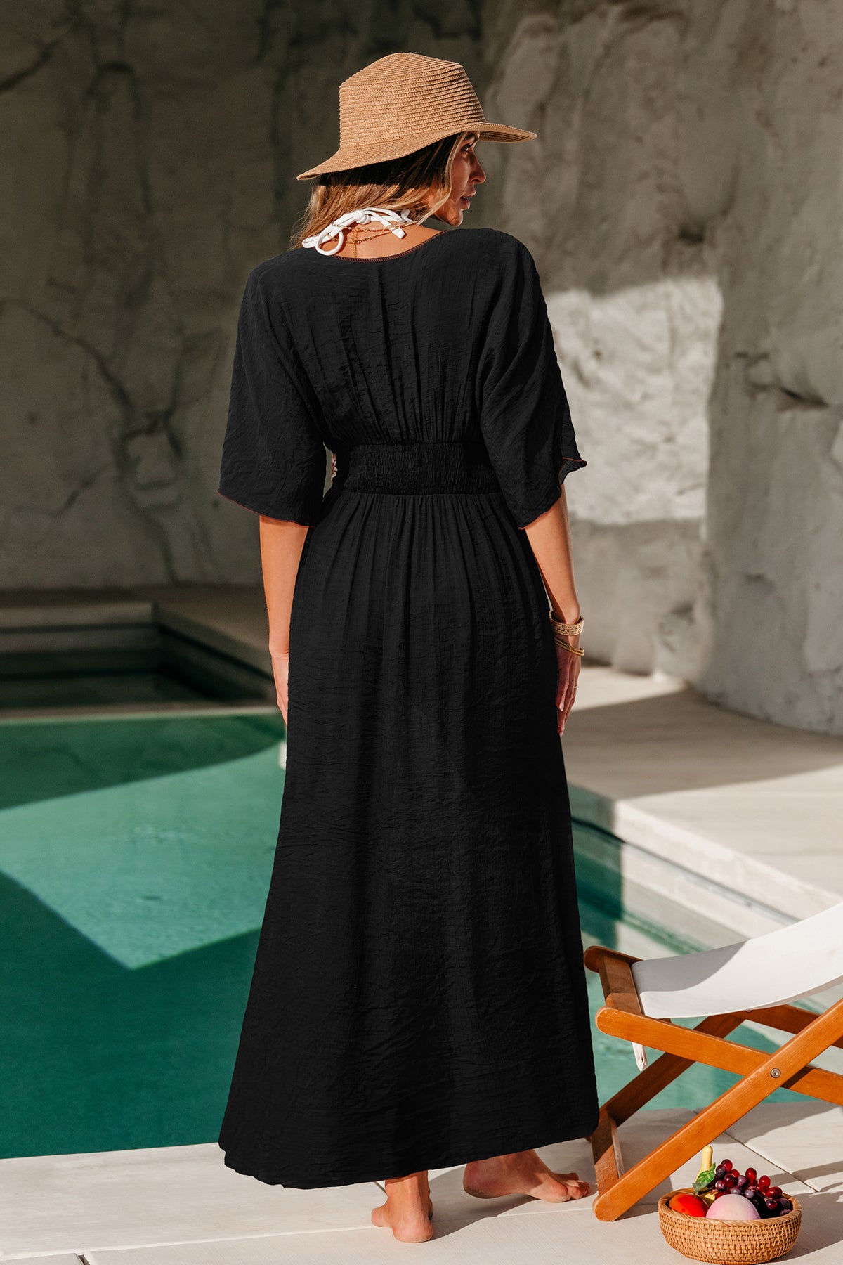 Robe cover up longue noire boho à ourlet fendu