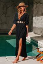 Robe cover up longue noire boho à ourlet fendu