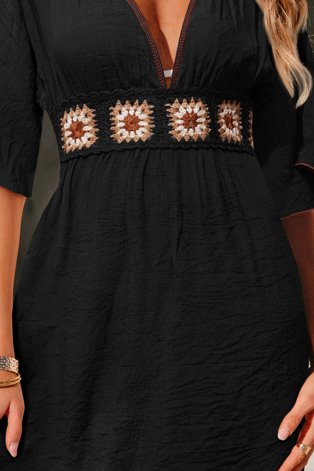 Robe cover up longue noire boho à ourlet fendu