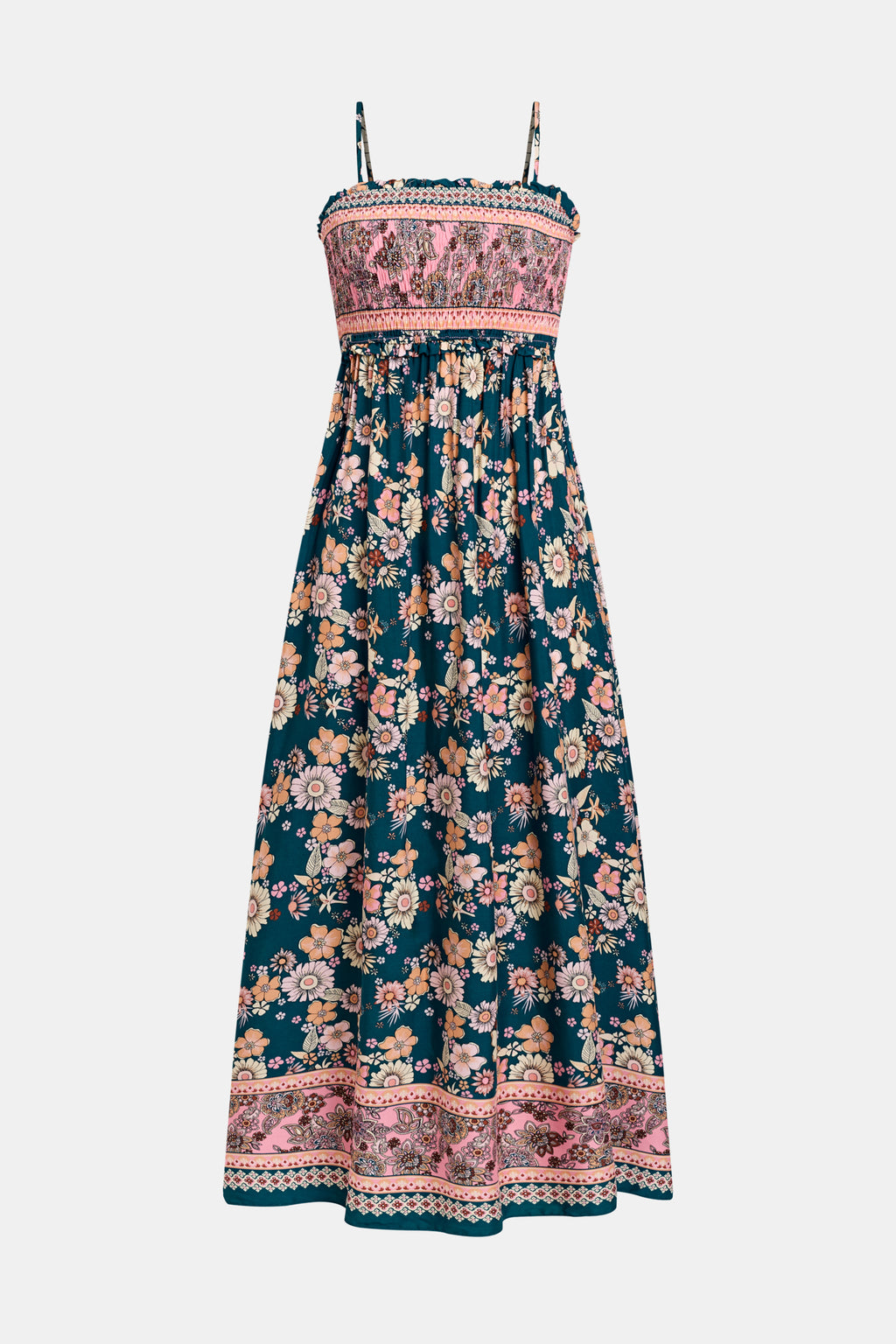 Robe longue florale avec col carré