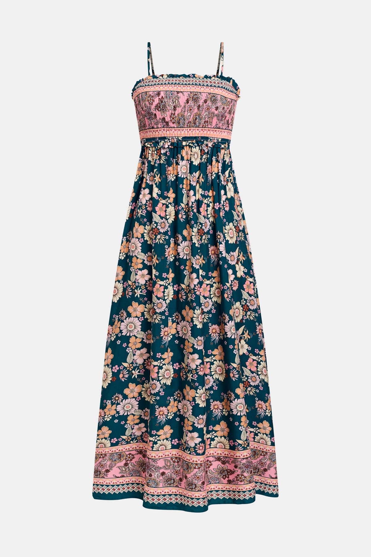 Robe longue florale avec col carré