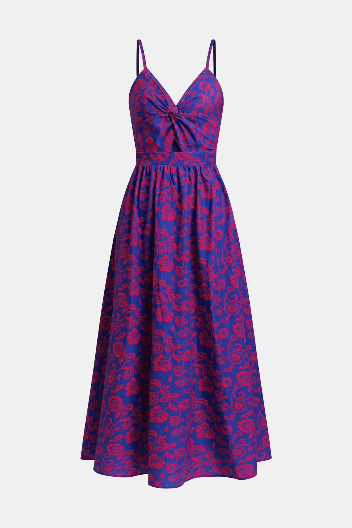 Robe maxi florale à col en V avec nœud