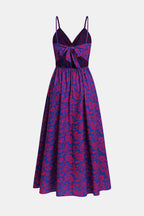 Robe maxi florale à col en V avec nœud