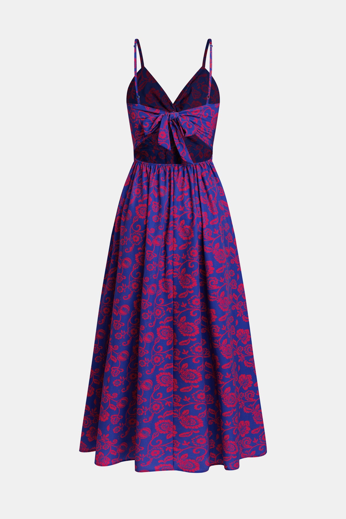 Robe maxi florale à col en V avec nœud