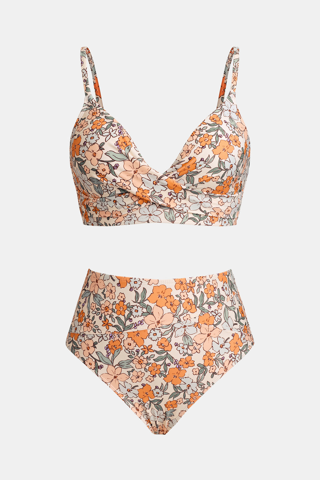 Bikini avec bralette torsadée florale et taille haute épissée