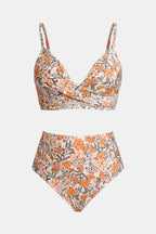 Bikini avec bralette torsadée florale et taille haute épissée