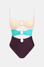 Maillot de bain une pièce colorblock à col cœur et armature en U