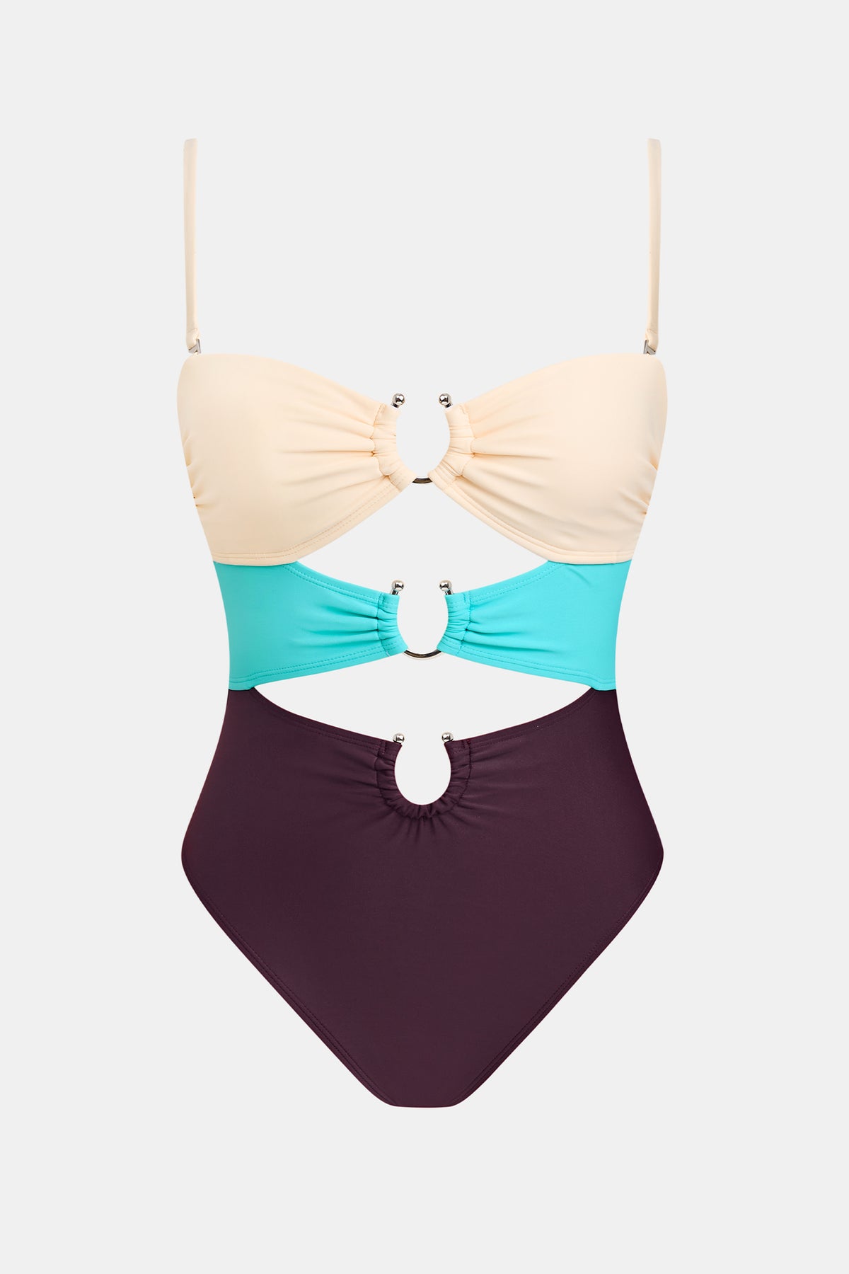 Maillot de bain une pièce colorblock à col cœur et armature en U