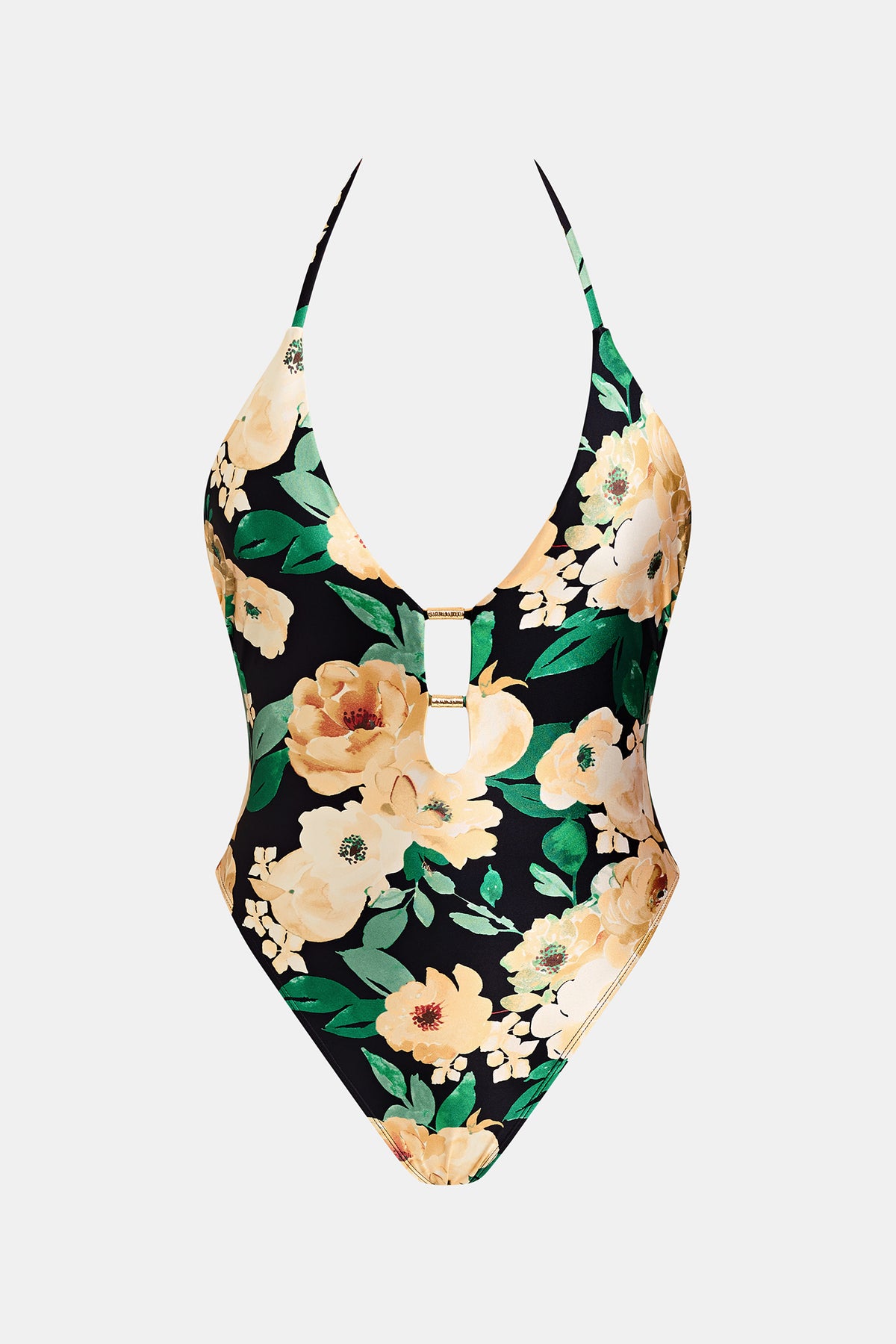 Maillot de bain une pièce floral à col plongeant et jambe extra haute