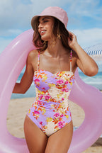 Maillot de bain une pièce lavande ventre plat col cœur