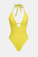 Maillot de bain une pièce jaune bas échancré