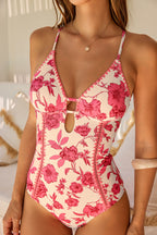 Maillot de bain une pièce floral jambe standard col plongeant
