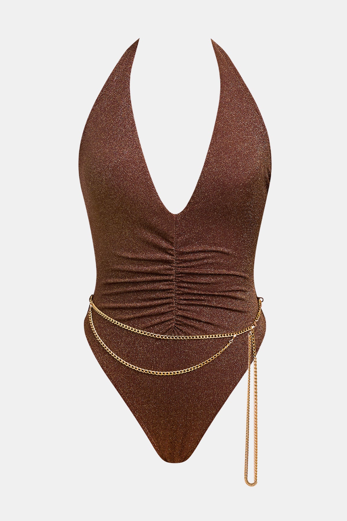 Maillot de bain une pièce marron à détail chaîne
