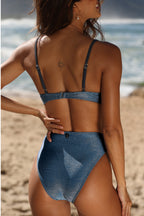 Bikini bleu taille haute avec armatures