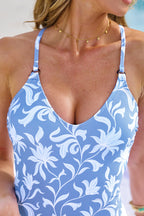 Maillot de bain une pièce floral à col V et dos croisé